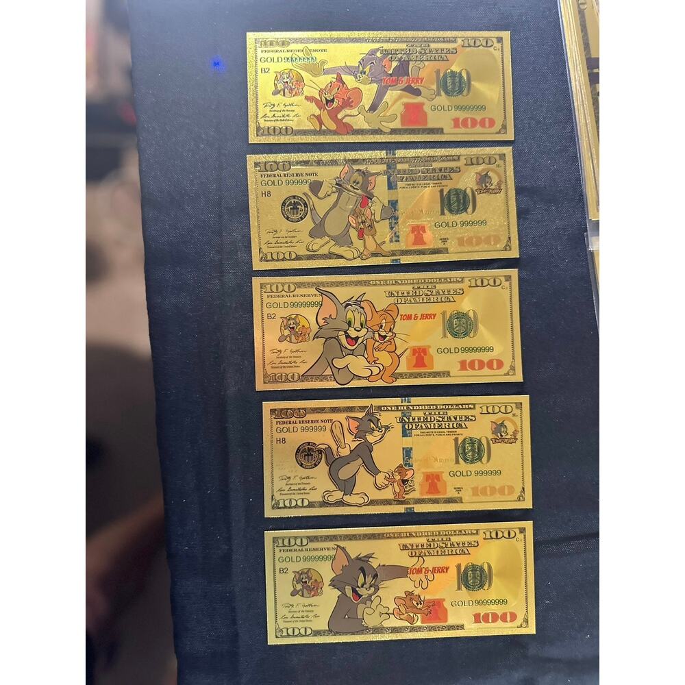 Tom and Jerry Gold Foil Novelty Notes 5 Piece Collector Set